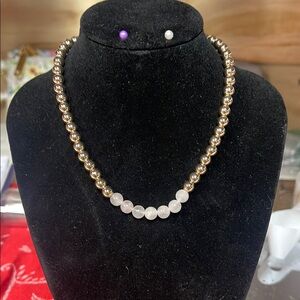 Elegant Gold and Pink Beaded Necklace